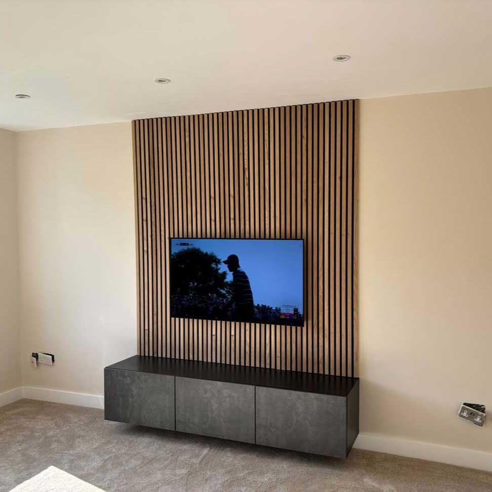 Wall slat panel with TV unit